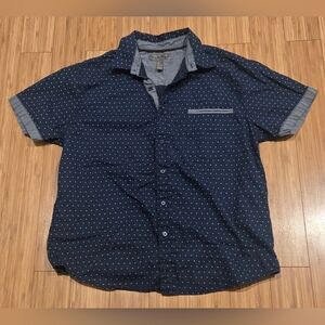 Decree Navy Short-Sleeve Button-Up Shirt with Micro Dot Print